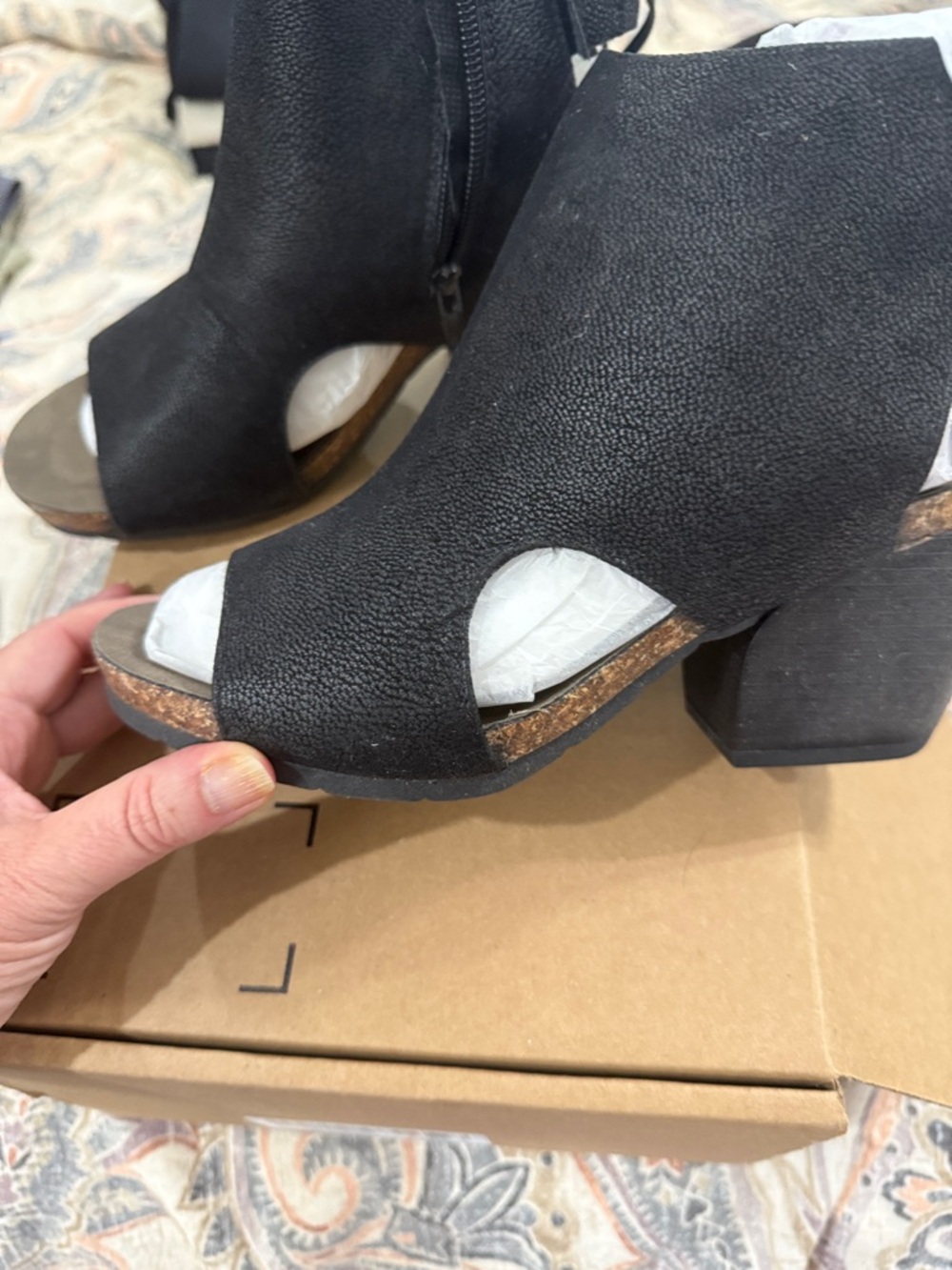 Pierre Dumas Black Open-Toe Chunky Heel Booties 7.5